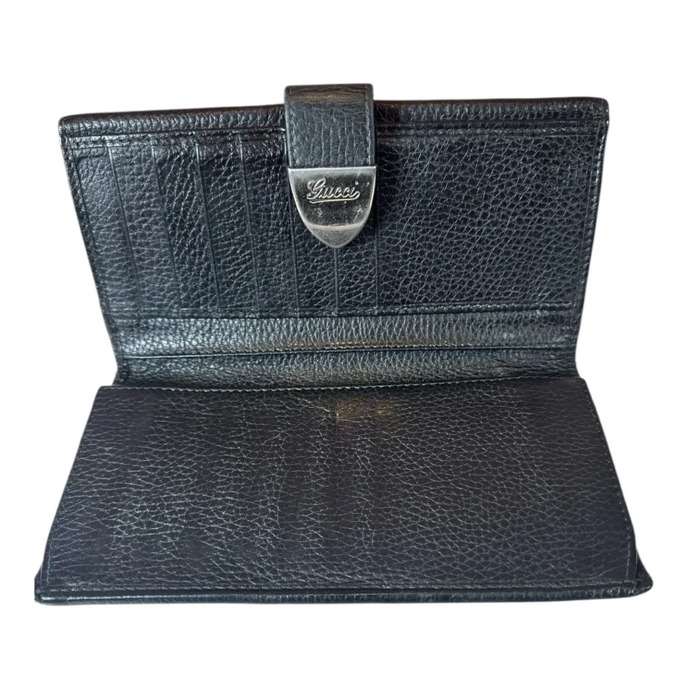 Gucci Vintage Continental Black Leather Wallet with Pebbled Texture - Picture 7 of 14